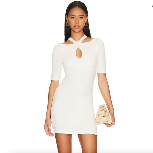 Skin Dress Indira Mini Bone White Neutral Casual Bridal Cocktail Keyhole - Picture 1 of 15